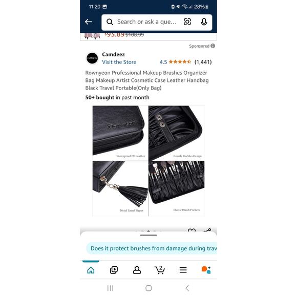 Rownyeon Professional Makeup Brushes Organizer Bag Makeup Artist  - Only Bag - Picture 2 of 5